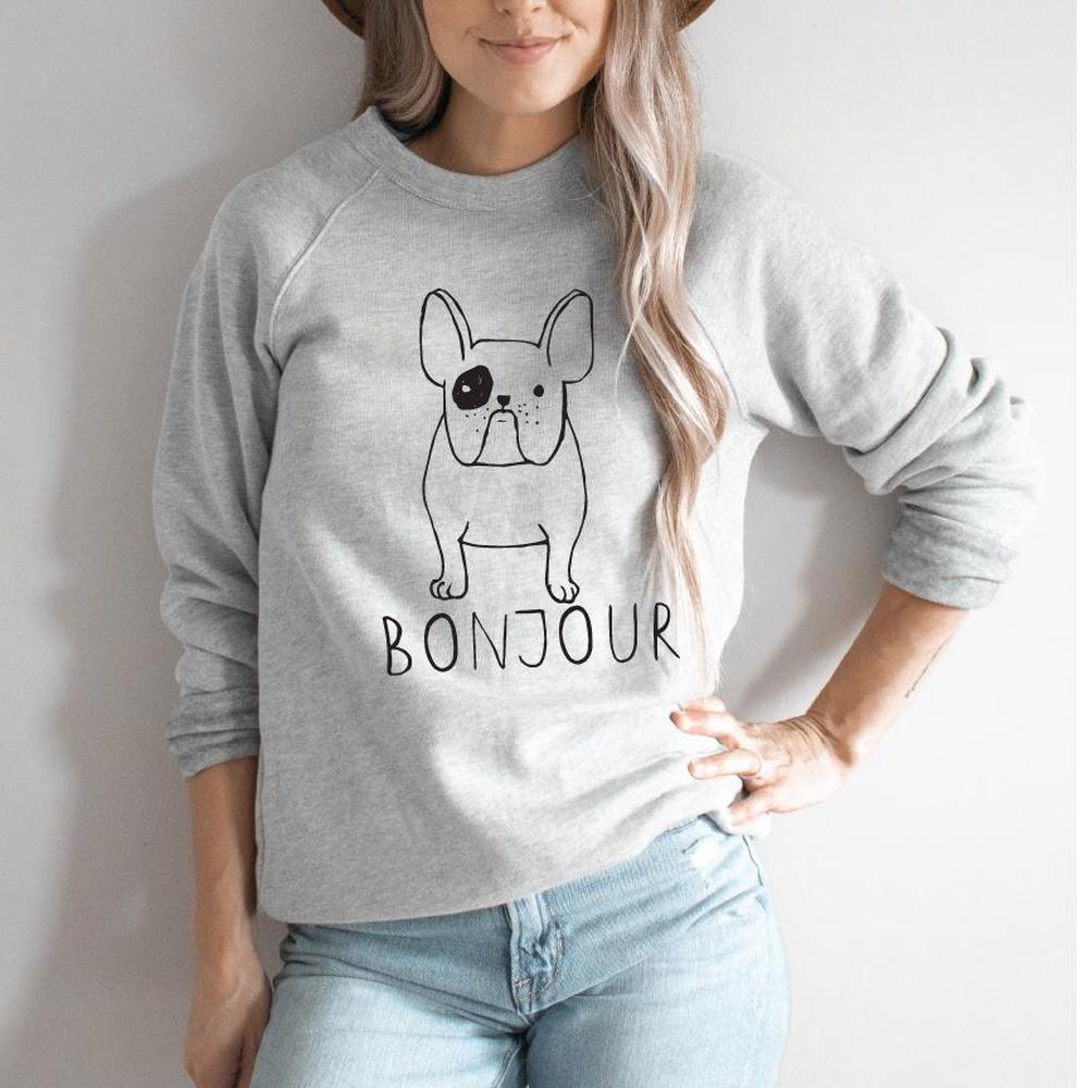 Bonjour Frenchie Adult Sweatshirt Adult Sweatshirt Made in Canada Bamboo Baby and Kids Clothing
