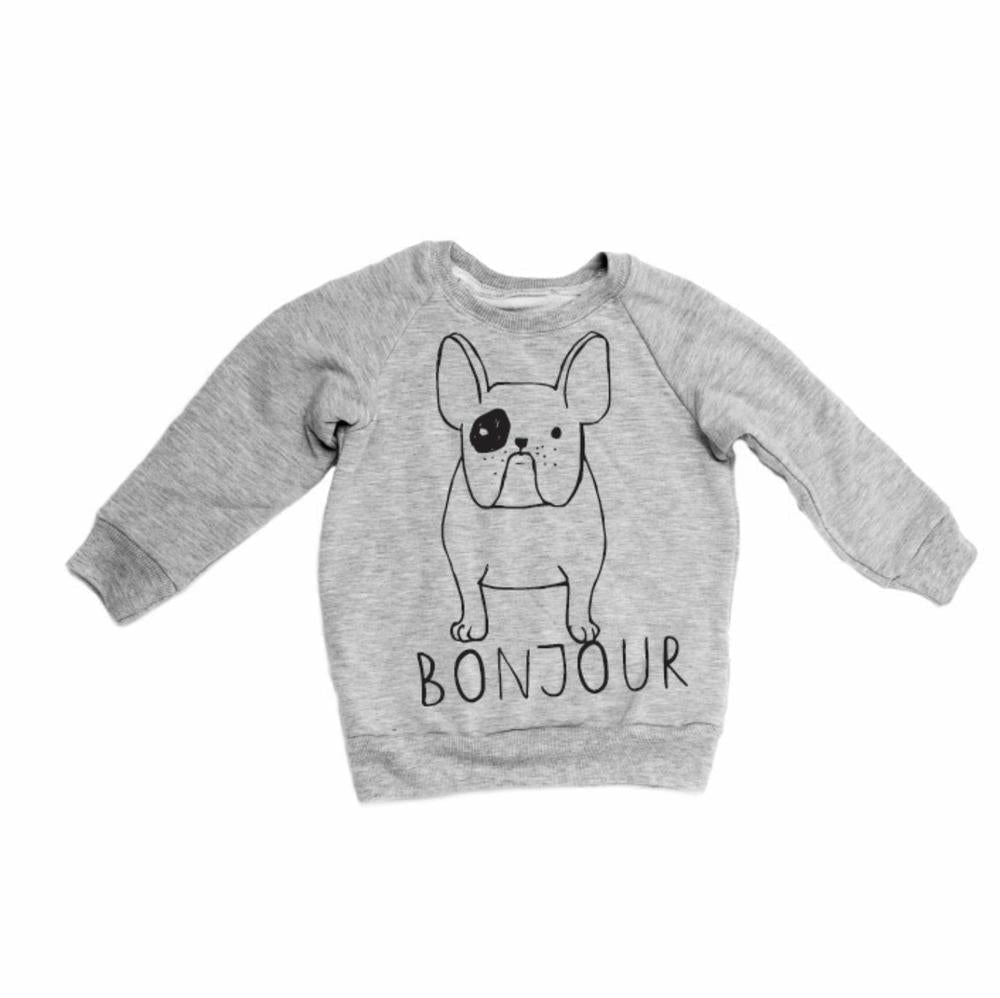 Bonjour Frenchie Sweatshirt Sweatshirt Made in Canada Bamboo Baby and Kids Clothing