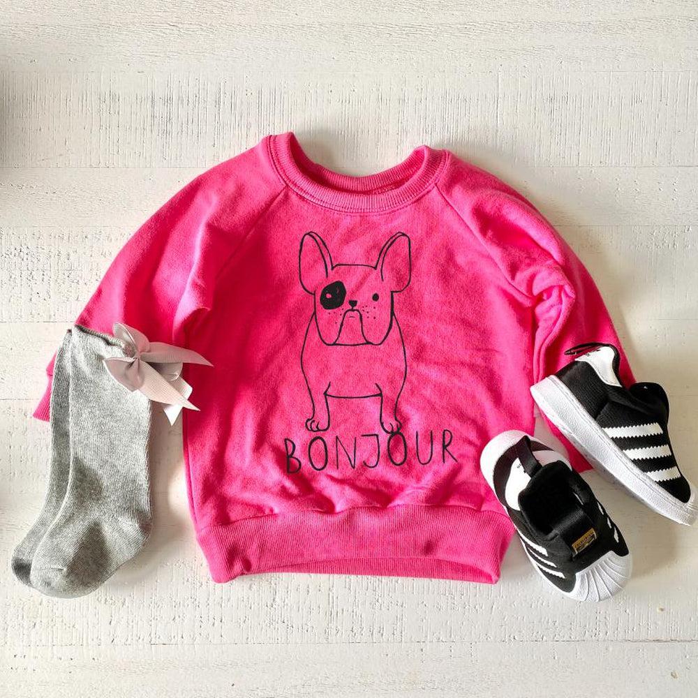 Bonjour Frenchie Sweatshirt-Portage and Main-Trendy Kids Clothes by Portage and Main
