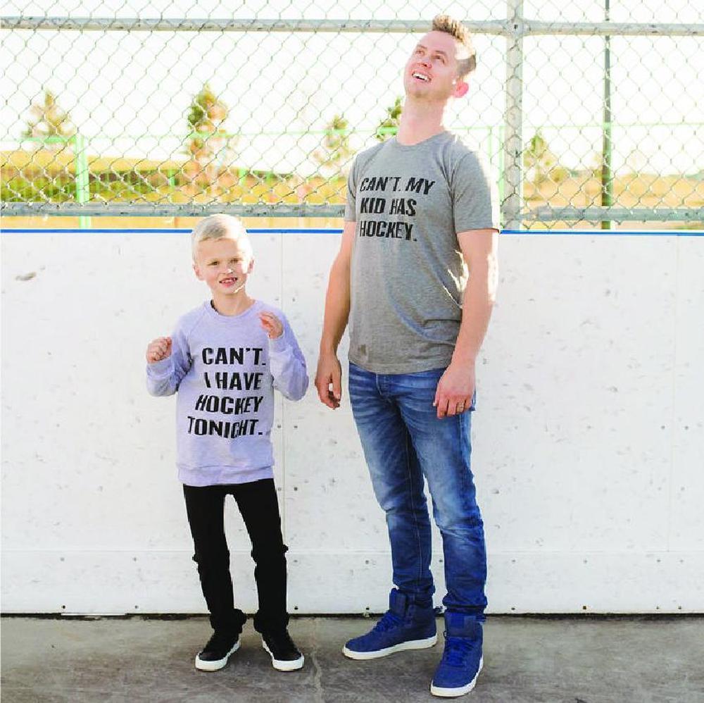 Can't My Kid Has Hockey Tee Adult Tee Made in Canada Bamboo Baby and Kids Clothing