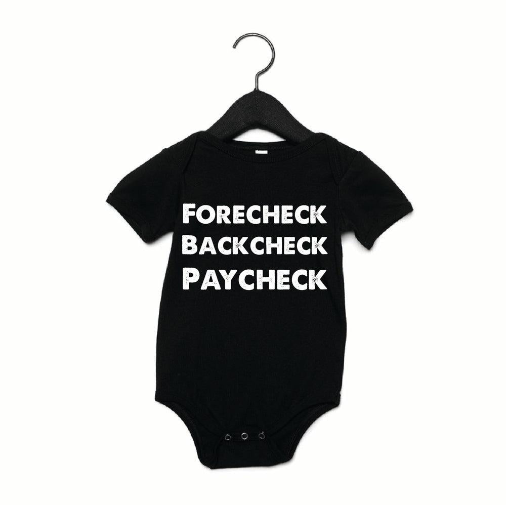 Forecheck Backcheck Paycheck© Tee Tee Made in Canada Bamboo Baby and Kids Clothing