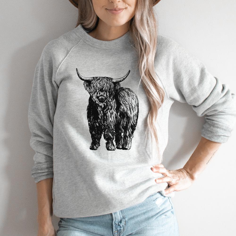 Highland Cow Adult Sweatshirt Adult Sweatshirt Made in Canada Bamboo Baby and Kids Clothing