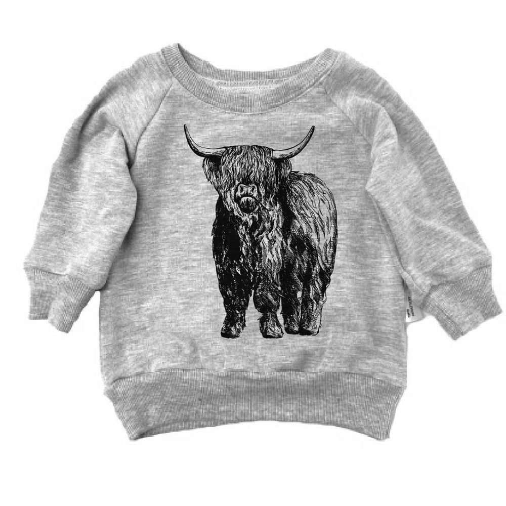 Highland Cow Sweatshirt Sweatshirt Made in Canada Bamboo Baby and Kids Clothing