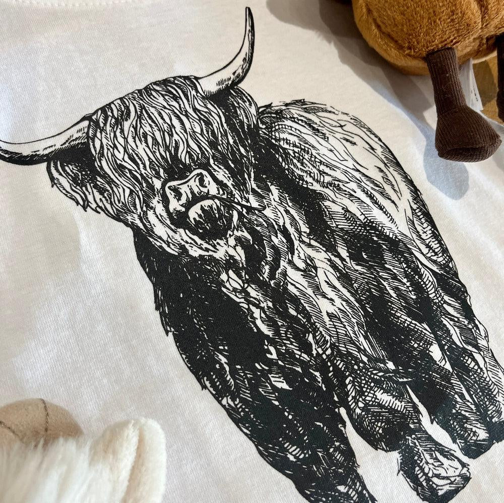 Highland Cow Tee Tee Made in Canada Bamboo Baby and Kids Clothing