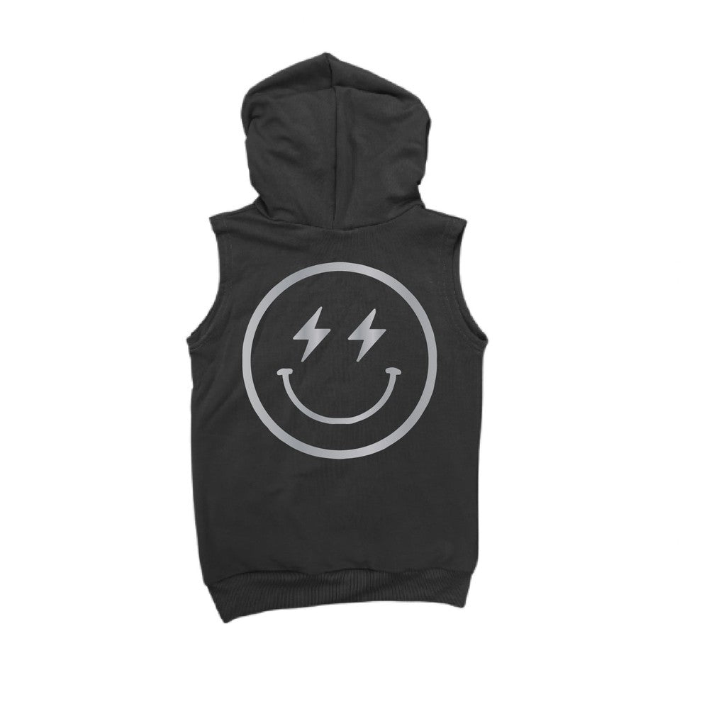 Lightning Smiley Face Sleeveless Hoodie Sleeveless Hoodie Made in Canada Bamboo Baby and Kids Clothing