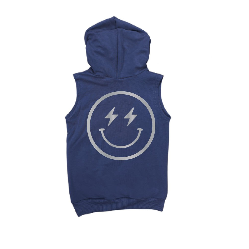 Lightning Smiley Face Sleeveless Hoodie Sleeveless Hoodie Made in Canada Bamboo Baby and Kids Clothing
