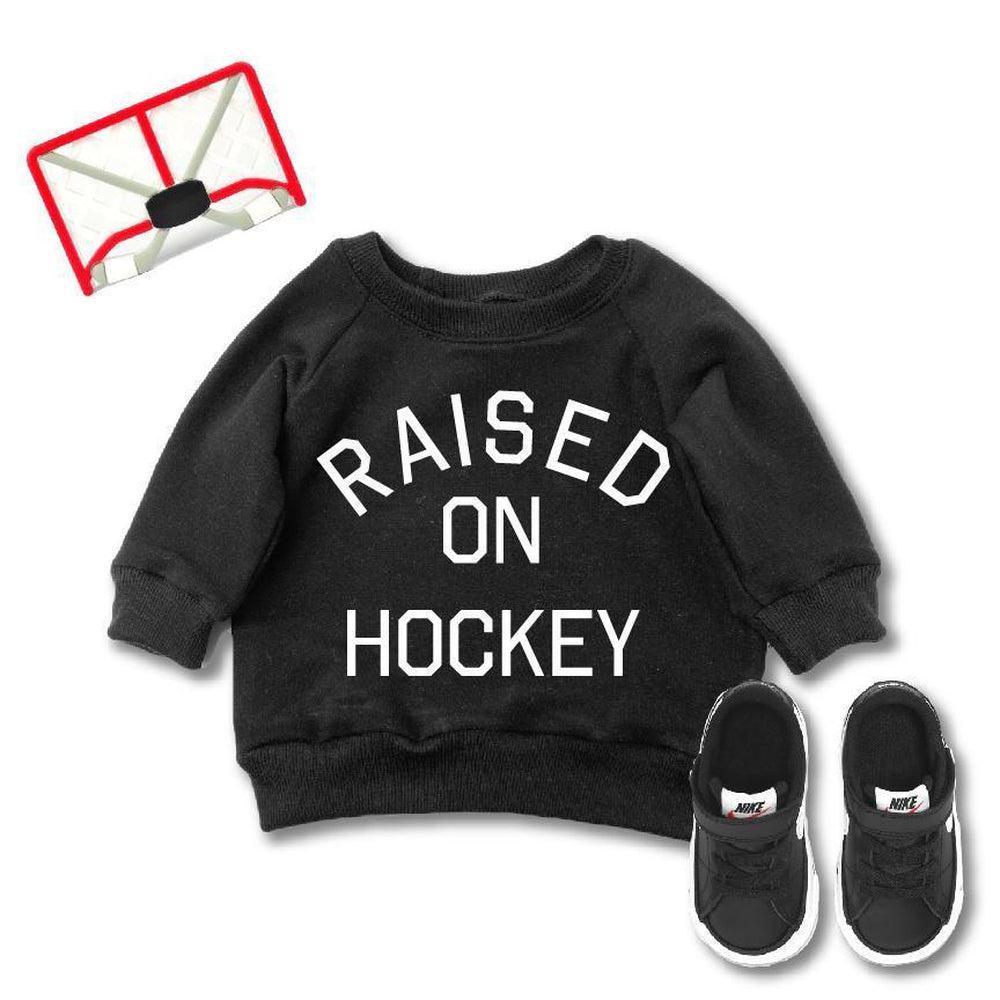 Raised on Hockey Sweatshirt Sweatshirt Made in Canada Bamboo Baby and Kids Clothing