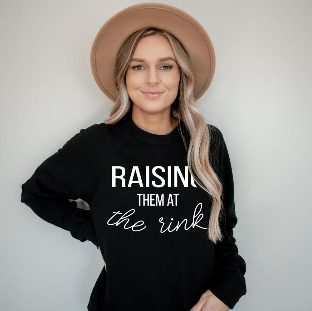 Raising Them at the Rink Sweatshirt Black Adult Sweatshirt Made in Canada Bamboo Baby and Kids Clothing