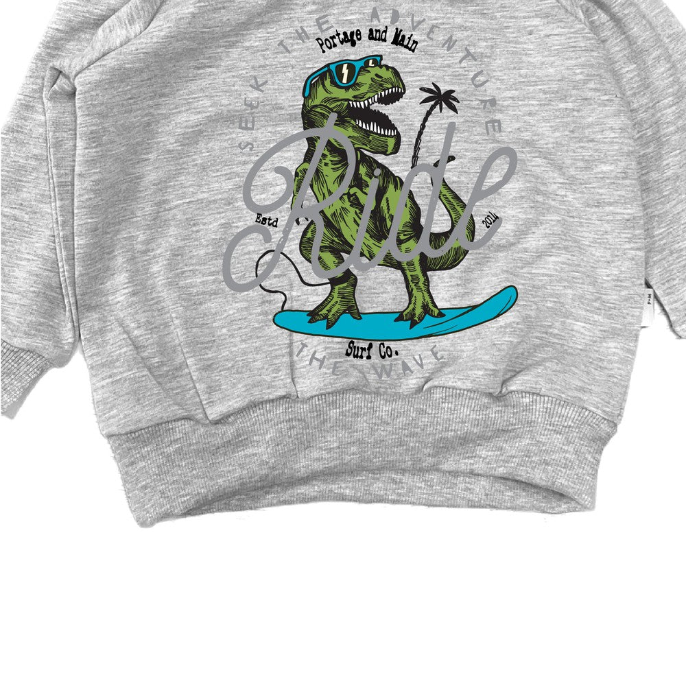 Surfing Dinosaur Hoodie Hoodie Made in Canada Bamboo Baby and Kids Clothing