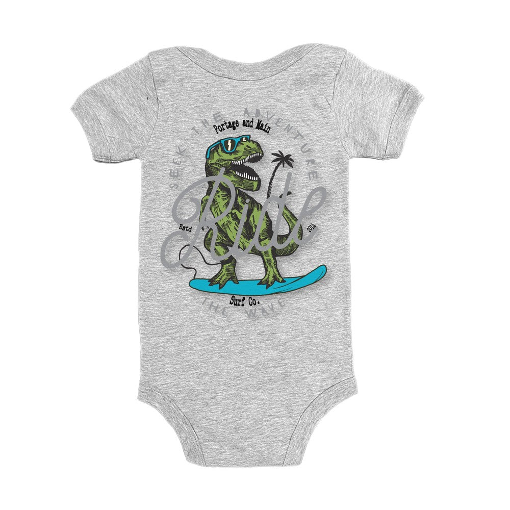 Surfing Dinosaur Tee Tee Made in Canada Bamboo Baby and Kids Clothing